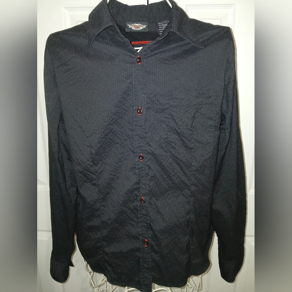 Harley - Davidson Womens Button - Up Long Sleeve Rhinestone Print Top Size L
